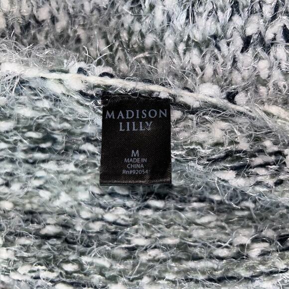 Madison Lilly cardigan sweater open front pockets eyelash gray white SZ MD - Picture 11 of 11